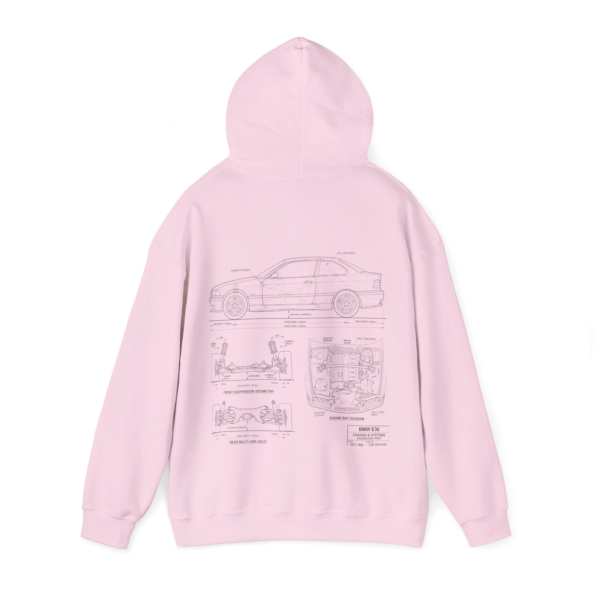 BMW E36 Hoodie — Vintage Racing Car Parts Graphic Hooded Sweatshirt