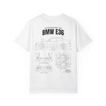 BMW E36 Blueprint T-Shirt — Vintage Car Diagram Tee