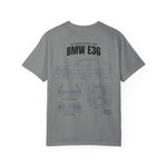 BMW E36 Blueprint T-Shirt — Vintage Car Diagram Tee