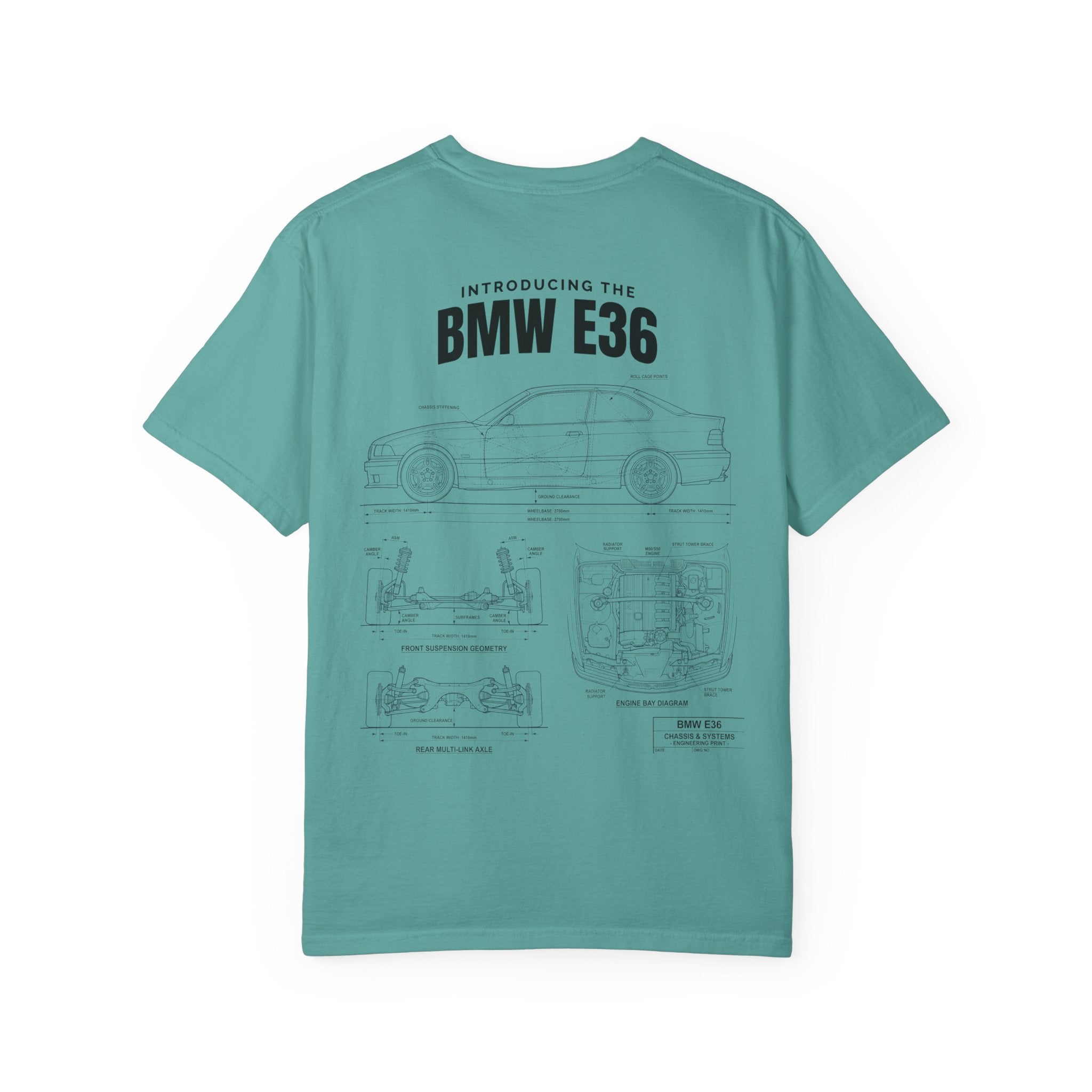 BMW E36 Blueprint T-Shirt — Vintage Car Diagram Tee