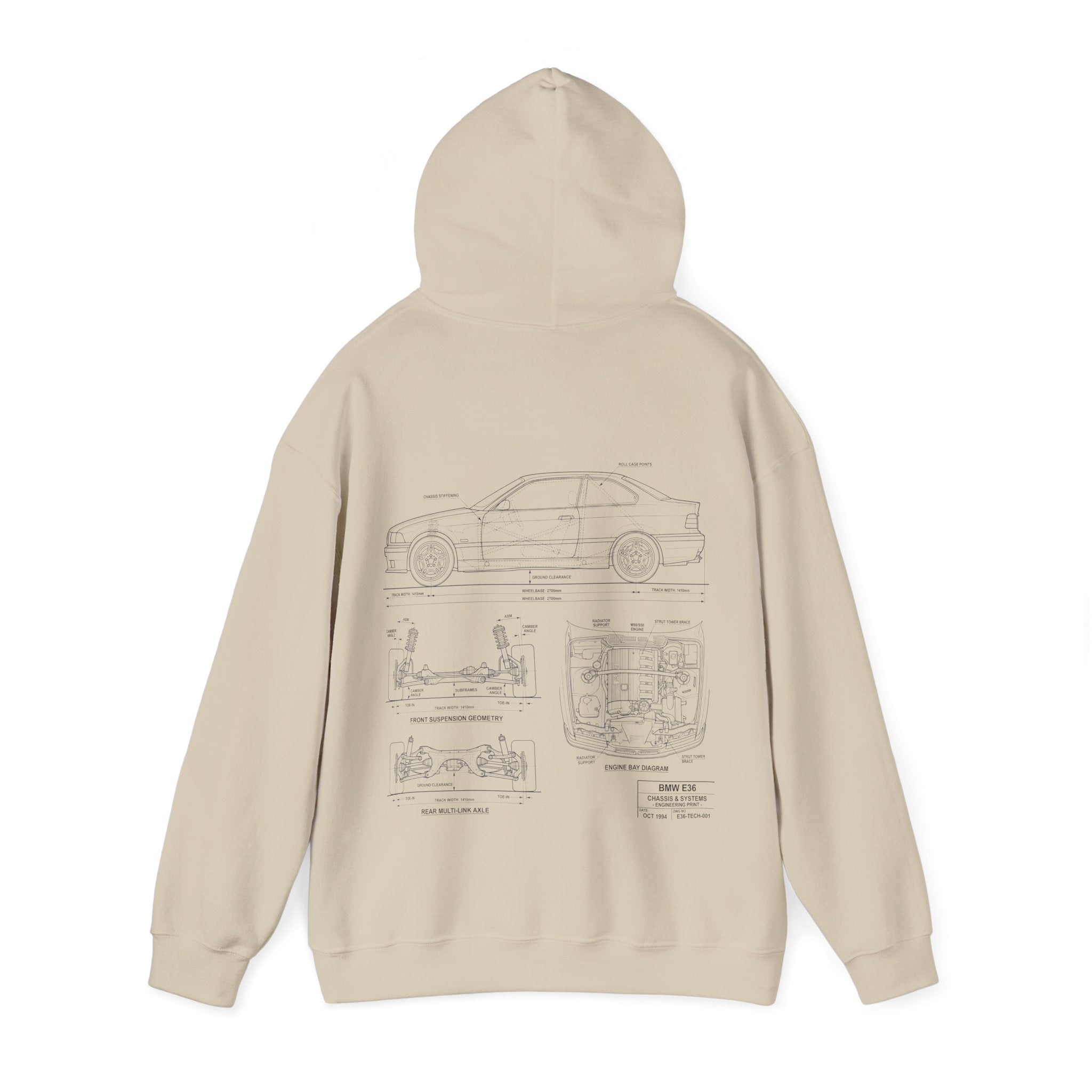 BMW E36 Hoodie — Vintage Racing Car Parts Graphic Hooded Sweatshirt