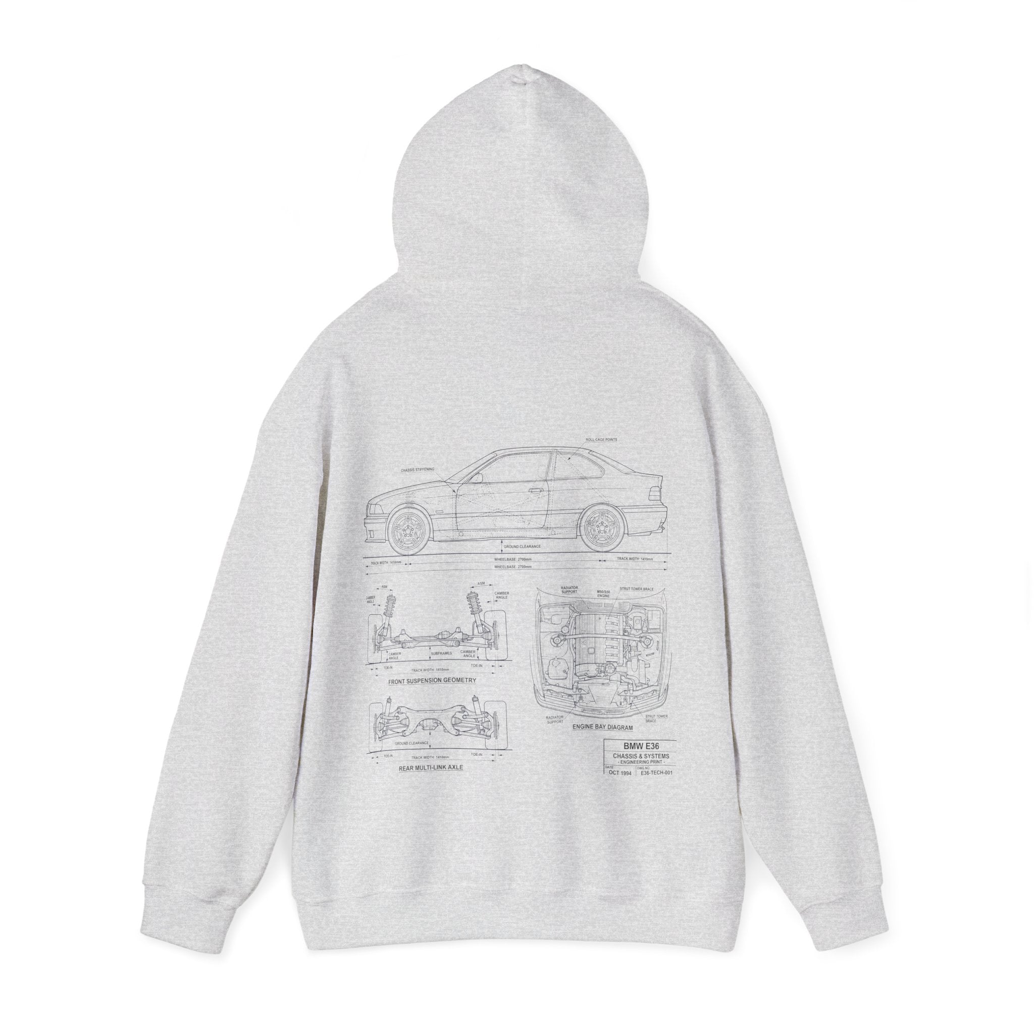 BMW E36 Hoodie — Vintage Racing Car Parts Graphic Hooded Sweatshirt