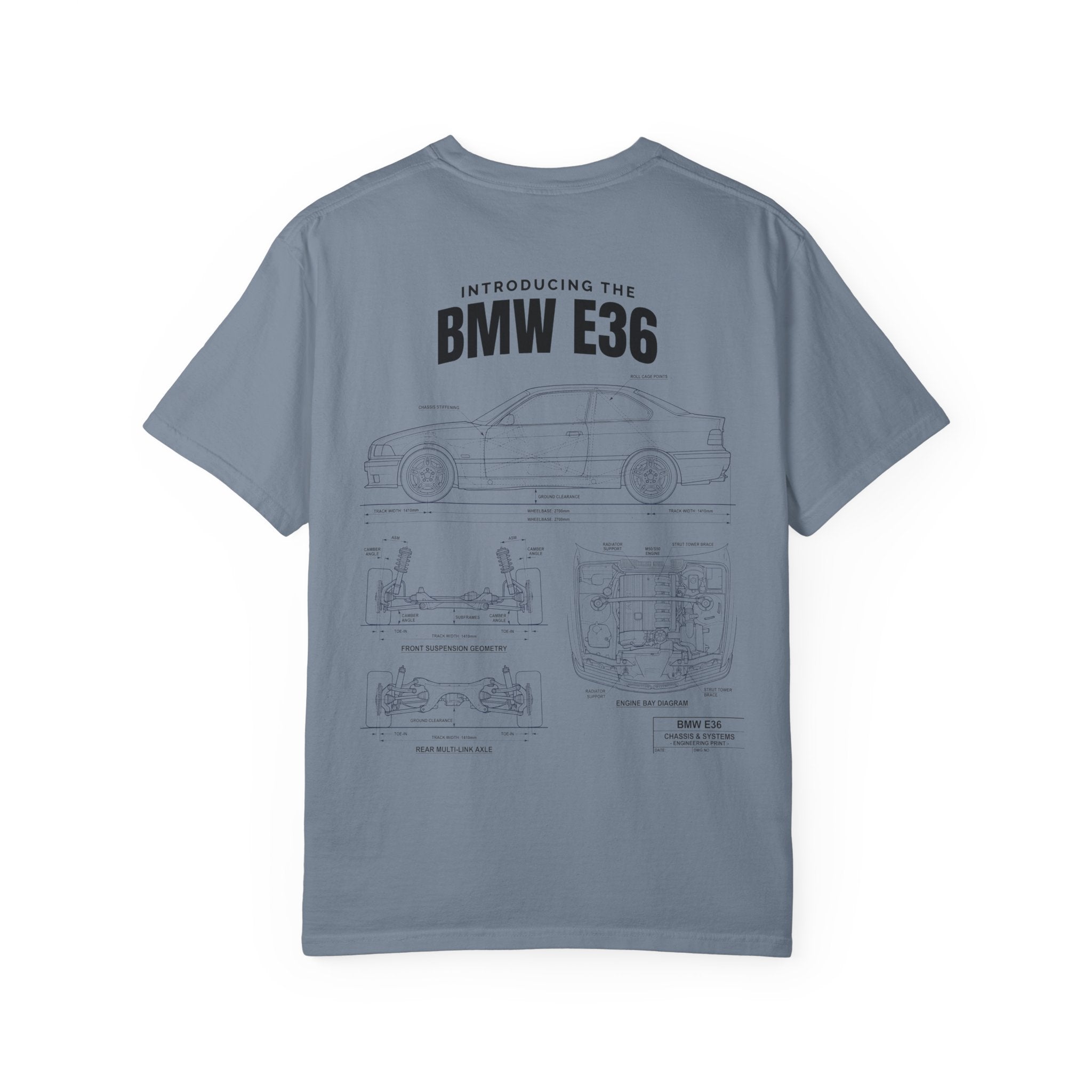 BMW E36 Blueprint T-Shirt — Vintage Car Diagram Tee