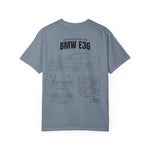 BMW E36 Blueprint T-Shirt — Vintage Car Diagram Tee