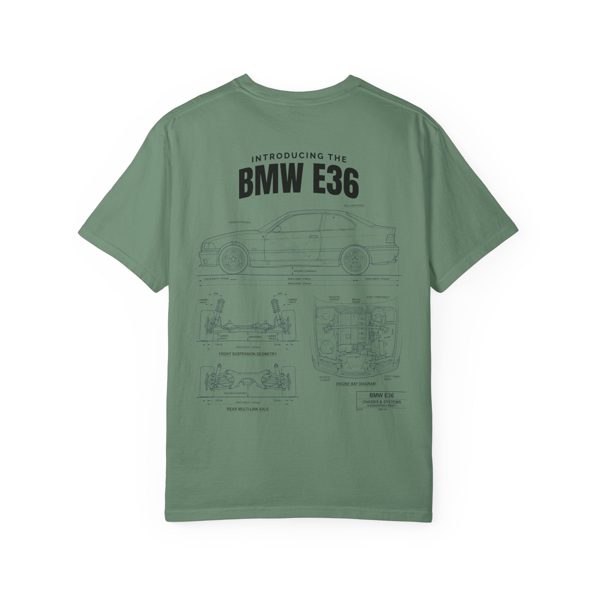 BMW E36 Blueprint T-Shirt — Vintage Car Diagram Tee