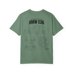 BMW E36 Blueprint T-Shirt — Vintage Car Diagram Tee