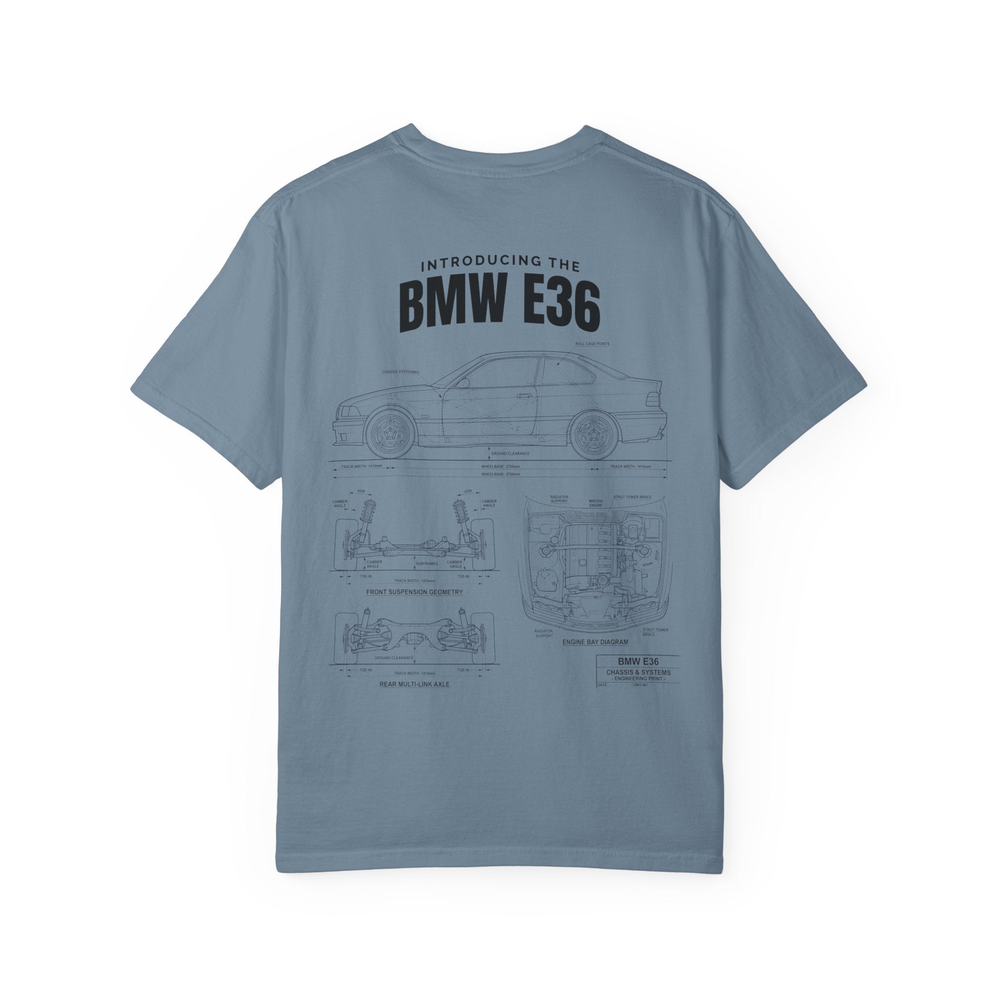 BMW E36 Blueprint T-Shirt — Vintage Car Diagram Tee