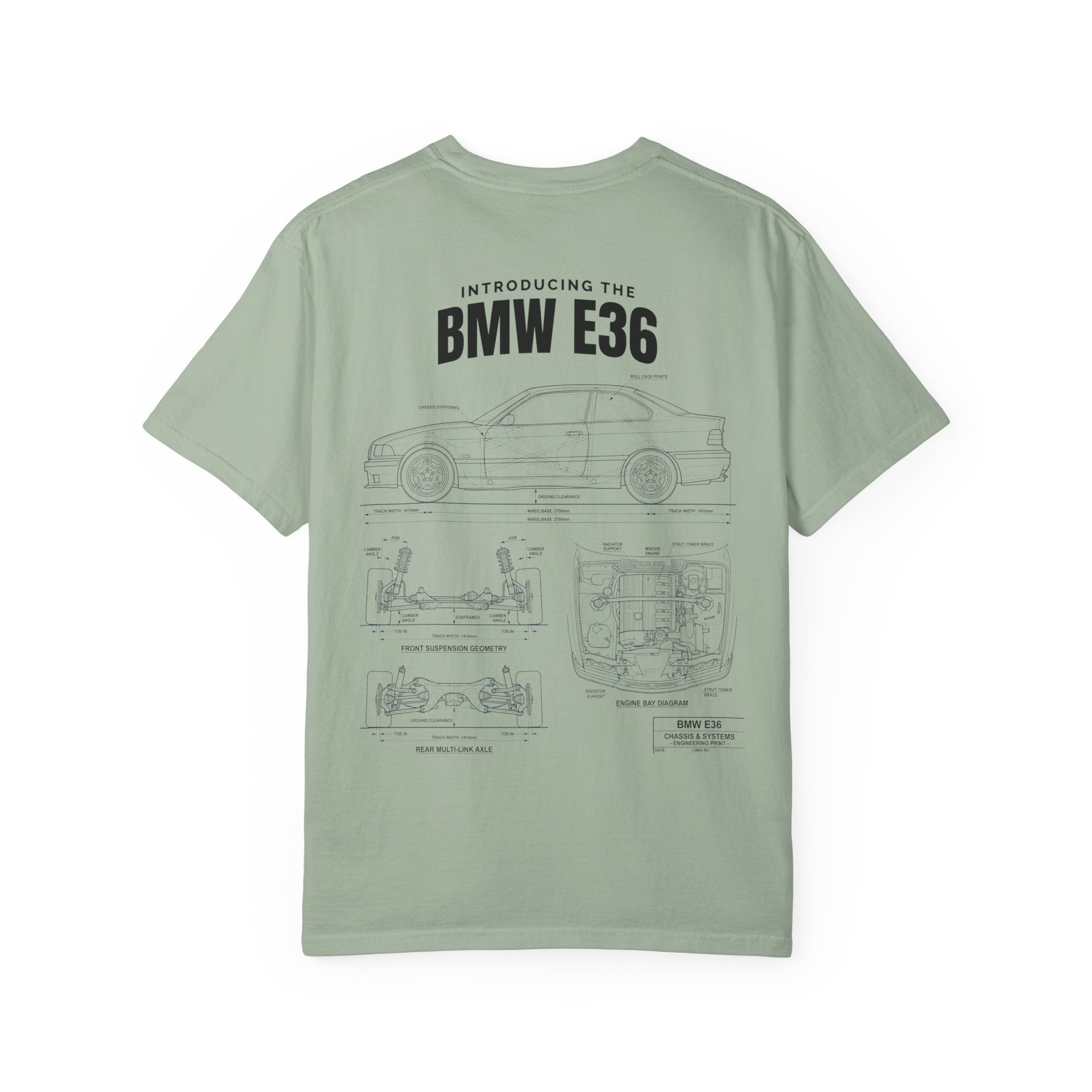BMW E36 Blueprint T-Shirt — Vintage Car Diagram Tee