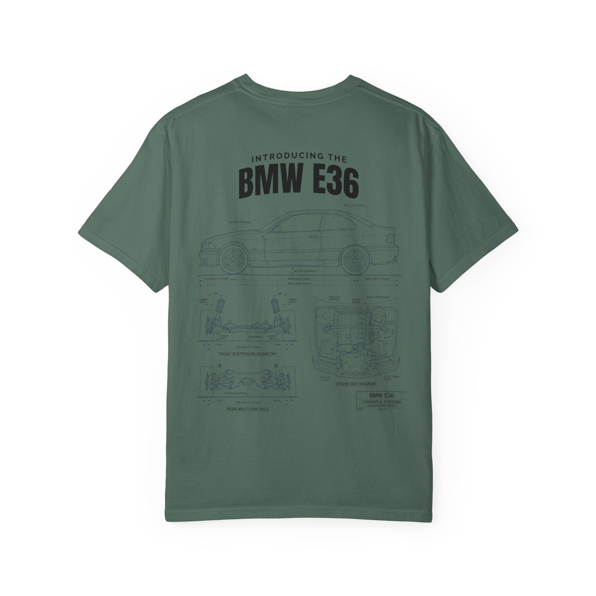 BMW E36 Blueprint T-Shirt — Vintage Car Diagram Tee