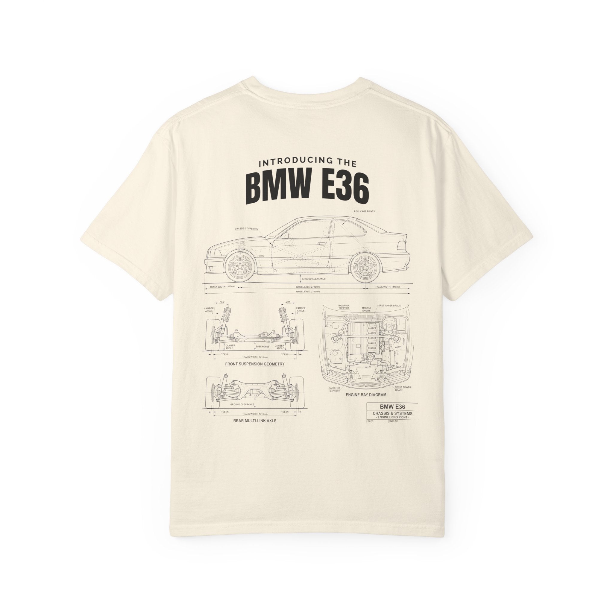 BMW E36 Blueprint T-Shirt — Vintage Car Diagram Tee