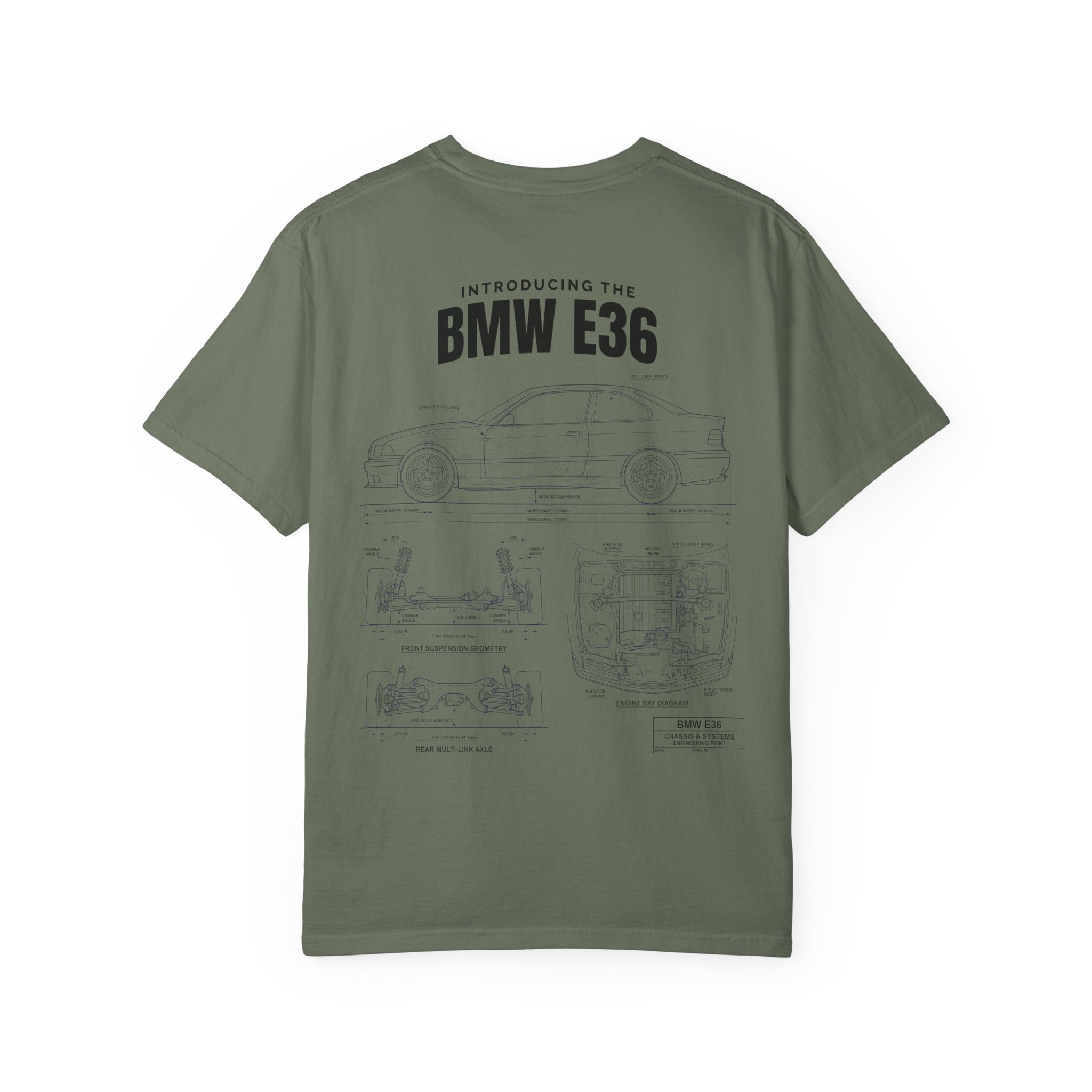 BMW E36 Blueprint T-Shirt — Vintage Car Diagram Tee